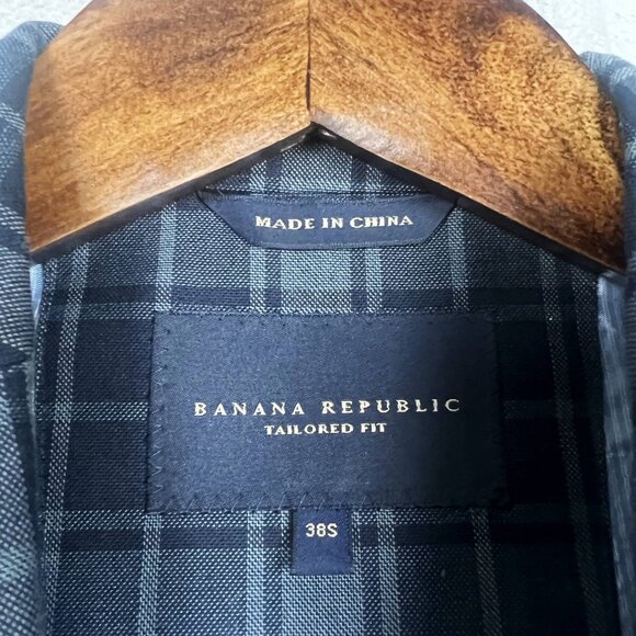 Banana Republic Tailored Fit blazer navy plaid 2-button suit jacket cotton 38S - Picture 7 of 9